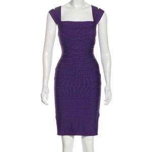 Herve Leger Purple Square Neck Bandage Dress